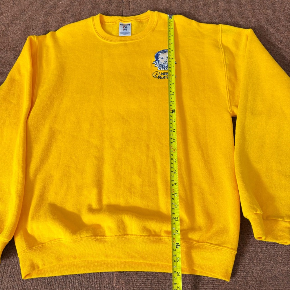 vtg Jerzees Nestle Nutrition 80 Years Anniversary Sweatshirt Yellow Mens Medium - Picture 6 of 8